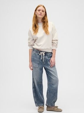 Mid Rise SuperSoft Pull-On Barrel Jeans